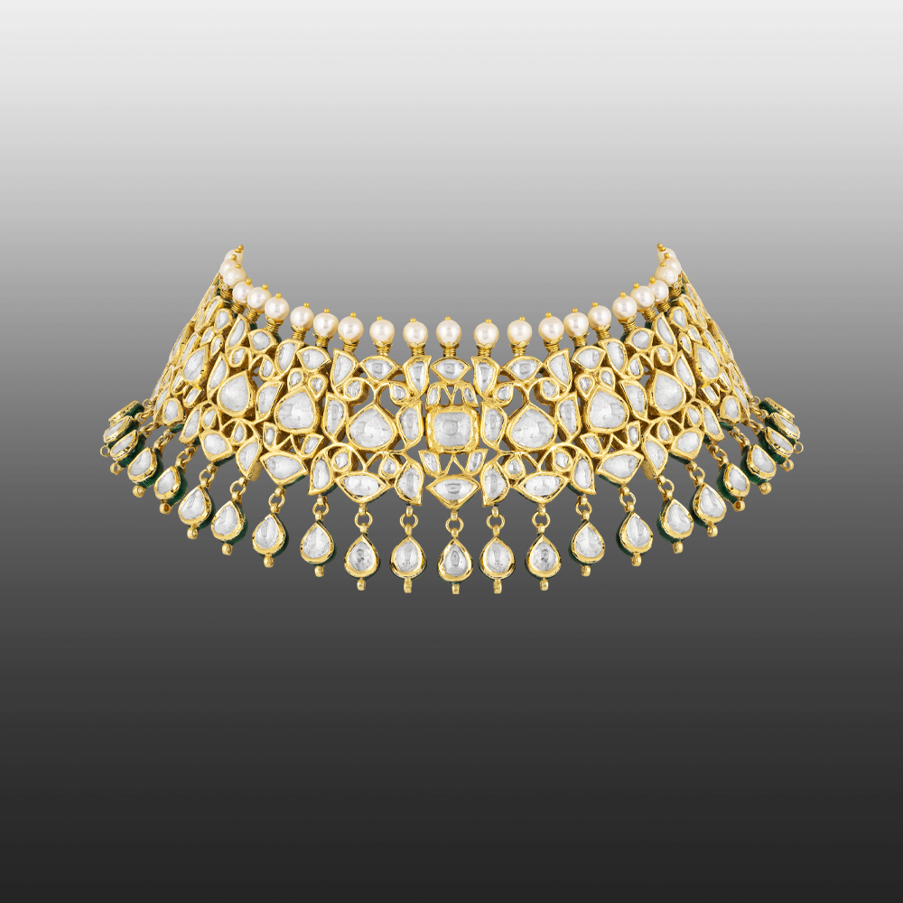 Polki Choker with Teardrop Polkis Hanging & Pearl Fungars